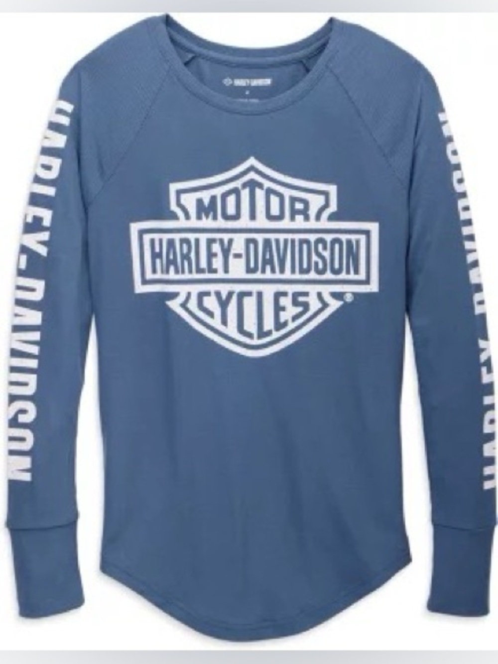 Harley-Davidson Blue Graphic Long Sleeve Tee Moto Biker Y2K Women Size L
